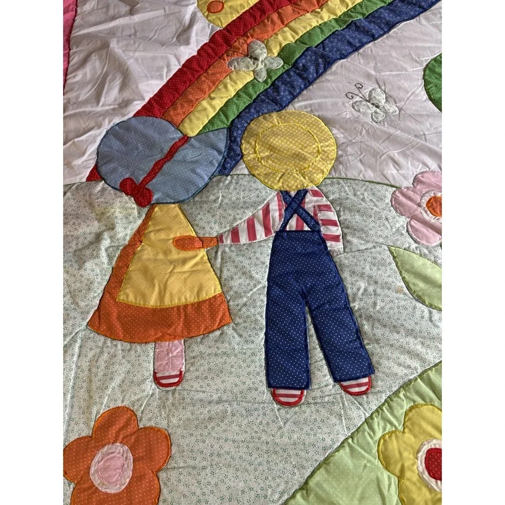 Sunbonnet Sue & Overall Sam Comforter 65x82 Rainbow Apple Tree Floral Vintage